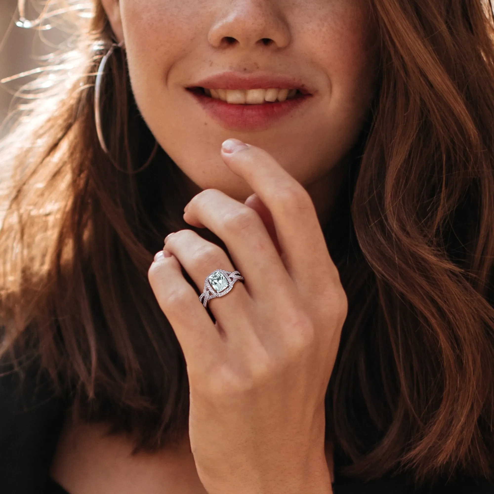 Miadora 1 1/8ct TGW Cushion Aquamarine and 1/6ct TW Diamond Infinity Halo Ring in 10k White Gold sold by Zulily product image thumbnail 5