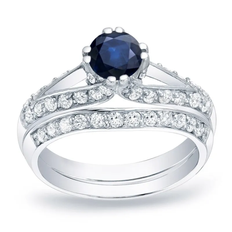 Platinum Round 1/2ct Sapphire and 3/4ct TDW Diamond Engagement Ring Set by Auriya sold by Zulily