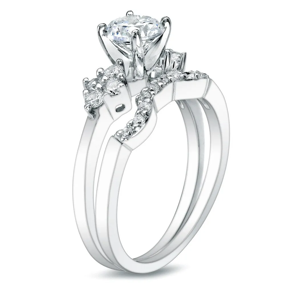 Auriya Platinum 1ct TDW Certified Round-cut Diamond Engagement Ring Bridal Set sold by Zulily product image thumbnail 2