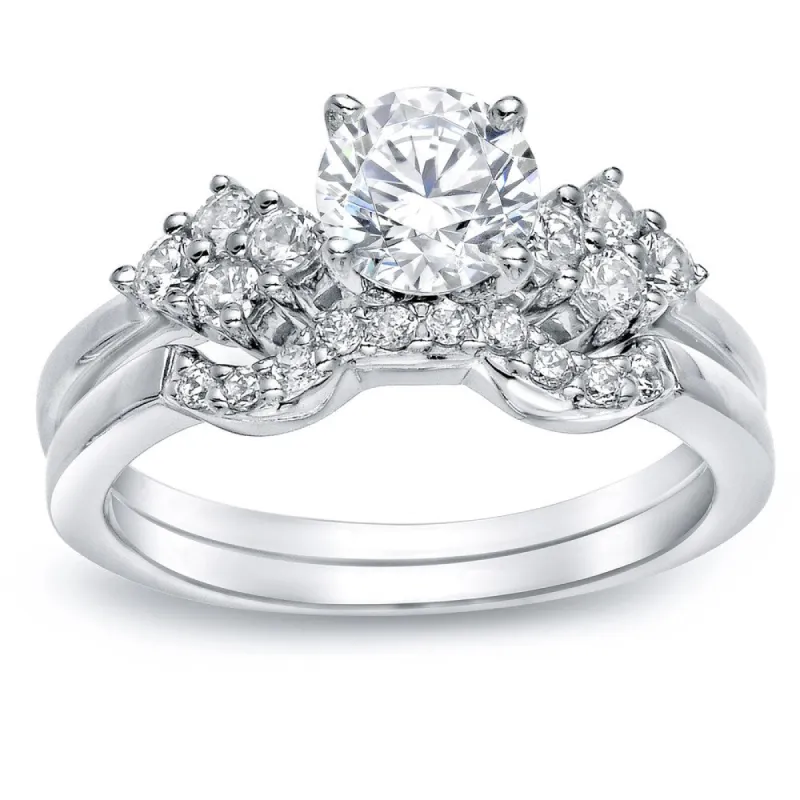 Auriya Platinum 1ct TDW Certified Round-cut Diamond Engagement Ring Bridal Set sold by Zulily