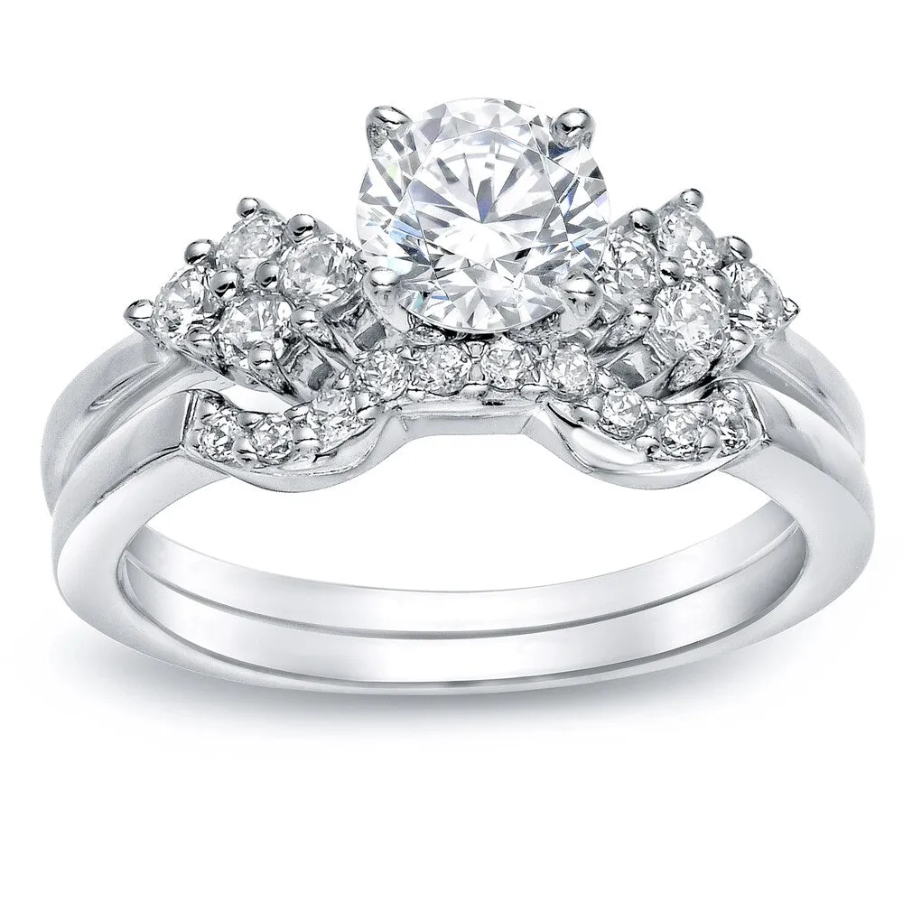 Auriya Platinum 1ct TDW Certified Round-cut Diamond Engagement Ring Bridal Set sold by Zulily