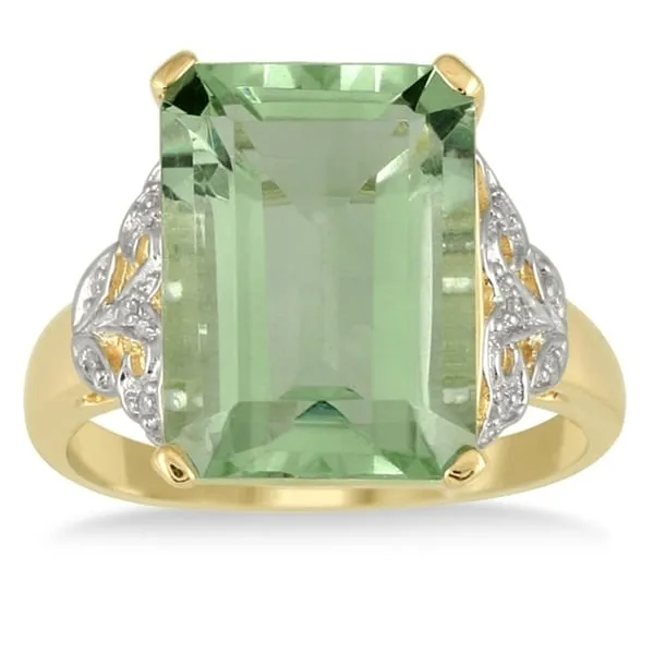 7 Carat Emerald Cut Green Amethyst and Diamond Ring 10K Yellow Gold sold by Zulily