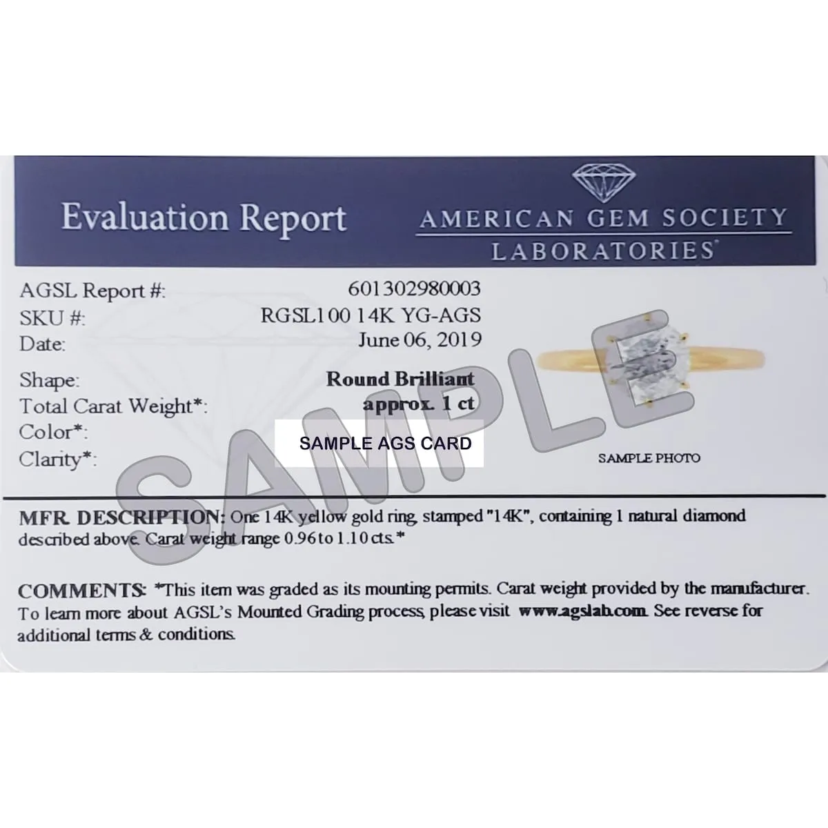 AGS Certified 1 Carat Diamond Solitaire Ring in 14K Yellow Gold (I-J Color, I2-I3 Clarity) sold by Zulily product image thumbnail 4