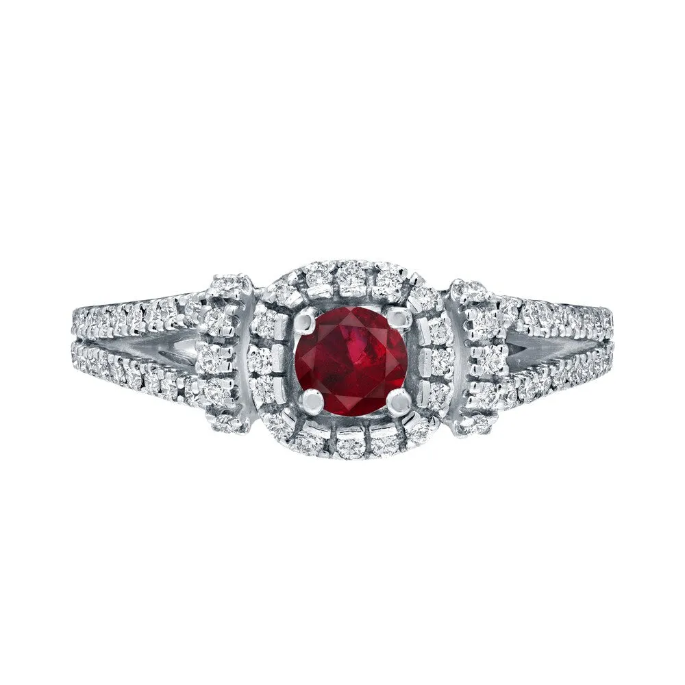 Round 1/5ct Red Ruby and 1/3ct TDW Diamond Halo Engagement Ring in 14k Gold by Auriya sold by Zulily product image thumbnail 4