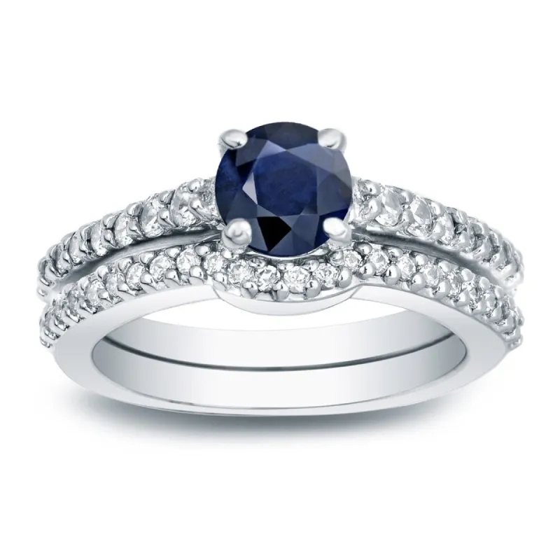 Auriya Platinum 1/2ct Blue Sapphire and 1/2ct TDW Diamond Engagement Ring Set sold by Zulily