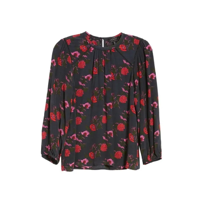 Lucky Brand Women's Piper Floral Print Blouse Black Size Small sold by Zulily