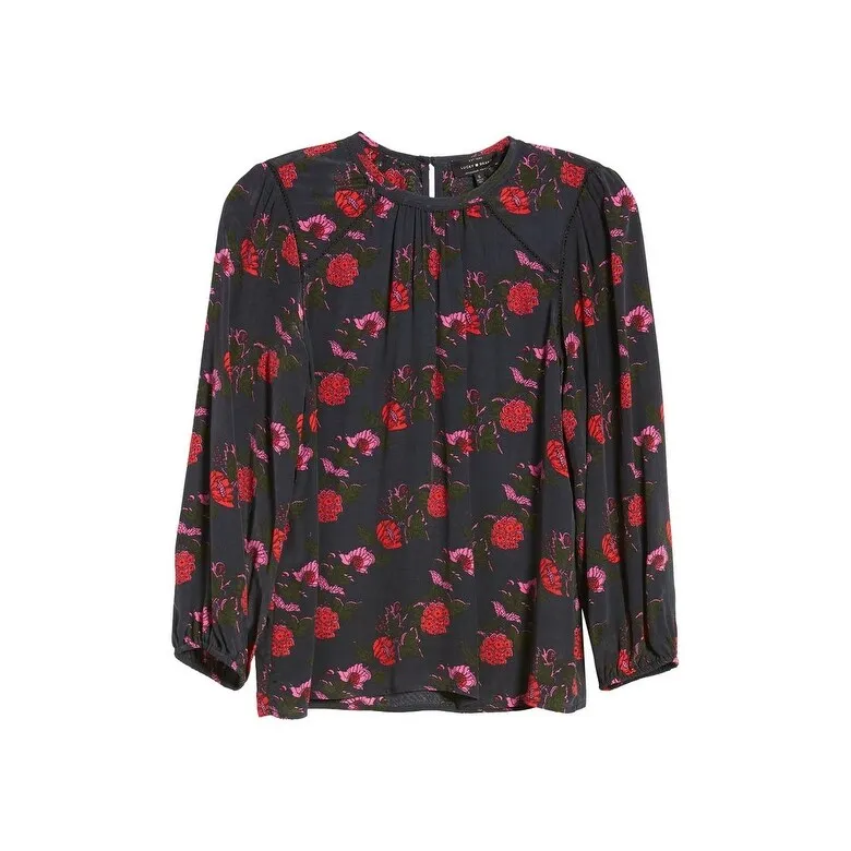 Lucky Brand Women's Piper Floral Print Blouse Black Size Small sold by Zulily