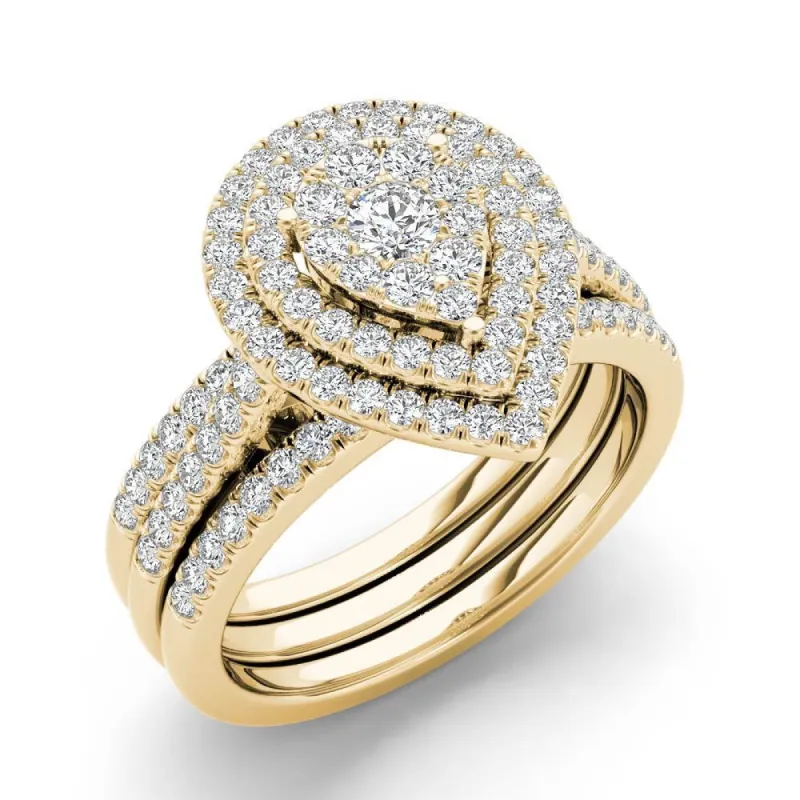 De Couer 5/8ct TDW Pear Shaped Cluster Halo Bridal Set - Yellow sold by Zulily