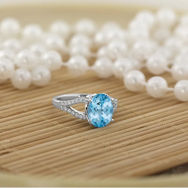 Auriya 3 1/3ct Fancy Oval Sky Blue Topaz and Diamond Engagement Ring 1/3cttw 14k Gold sold by Zulily