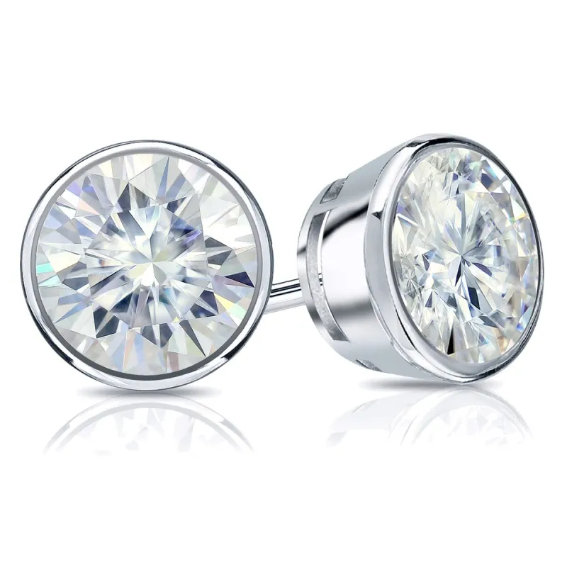 Auriya 1ctw Round Bezel-set Moissanite Stud Earrings Platinum - 5 mm sold by Zulily