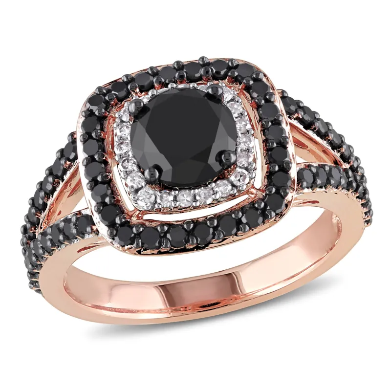 Miadora 2ct TW Black and White Double Halo Diamond Engagement Ring in 14k Rose Gold sold by Zulily