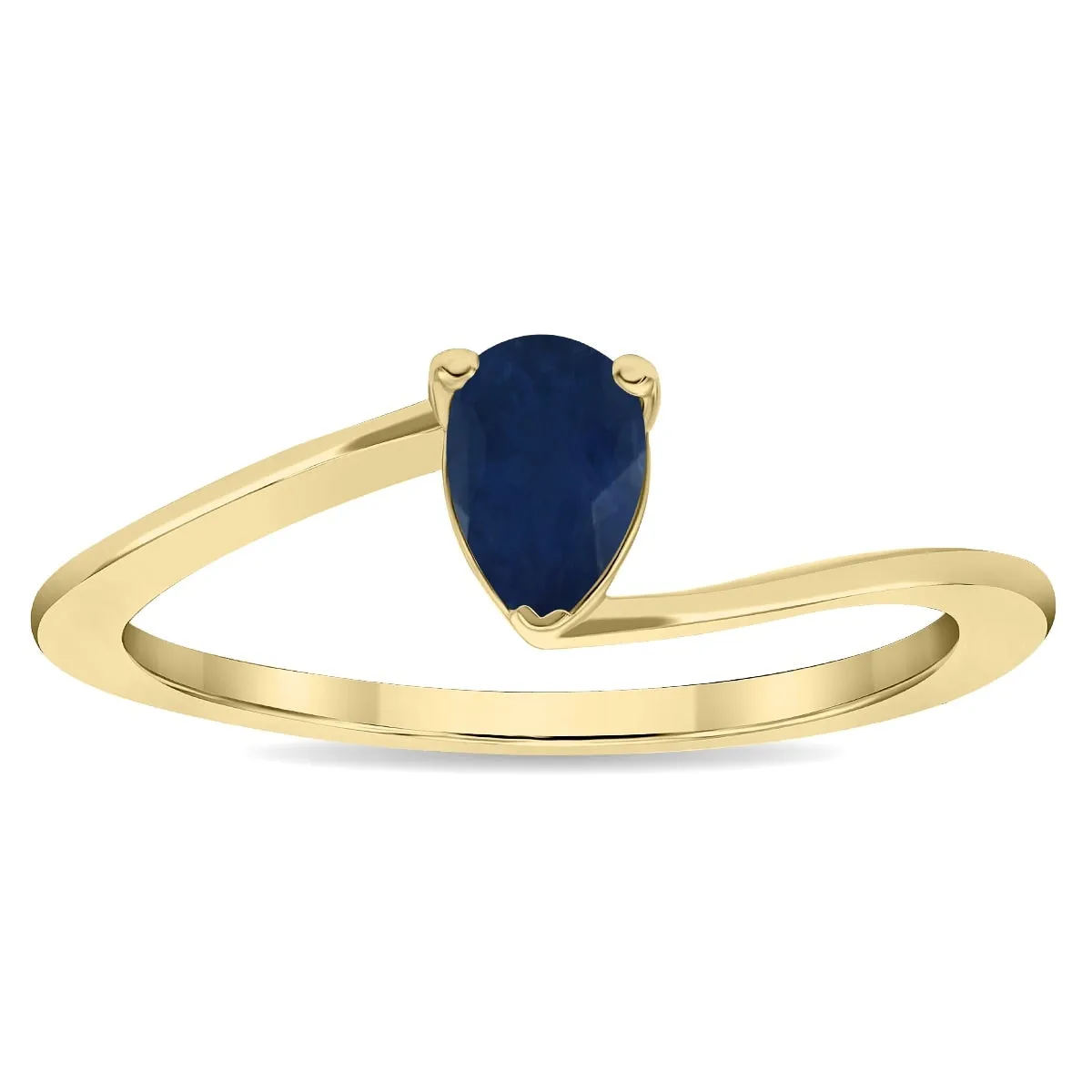 Women's Solitaire Pear Shaped Sapphire Wave Ring in 10K Yellow Gold sold by Zulily