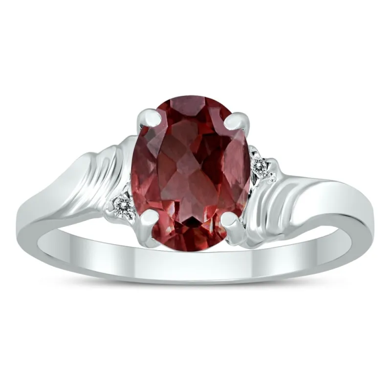 8X6MM Garnet and Diamond Wave Ring in 10K White Gold sold by Zulily