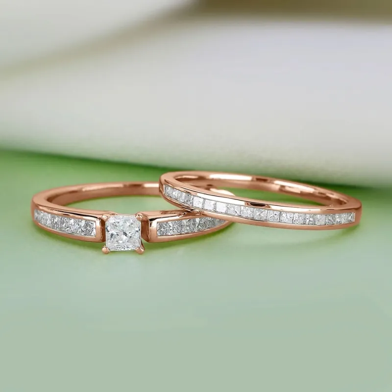 De Couer IGI Certified 14K Rose Gold 1ct TDW Princess-Cut Diamond Engagement Ring Set sold by Zulily