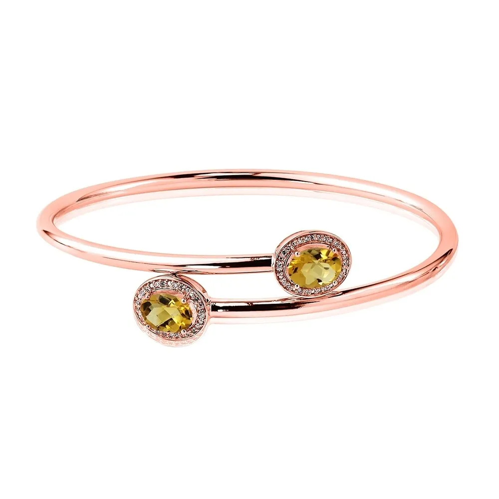 Auriya 2ct Oval Yellow Citrine Gold over Silver Bangle Bracelet with Diamond Accents sold by Zulily product image thumbnail 3