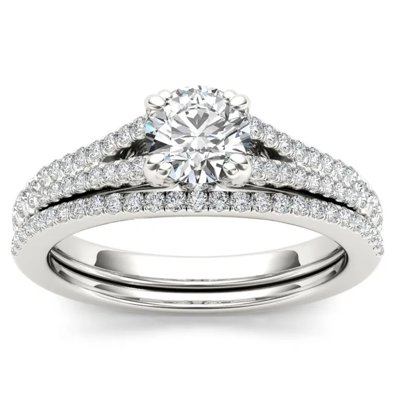 De Couer S925 Sterling Silver 1ct TDW Diamond Split Shank Bridal Ring sold by Zulily