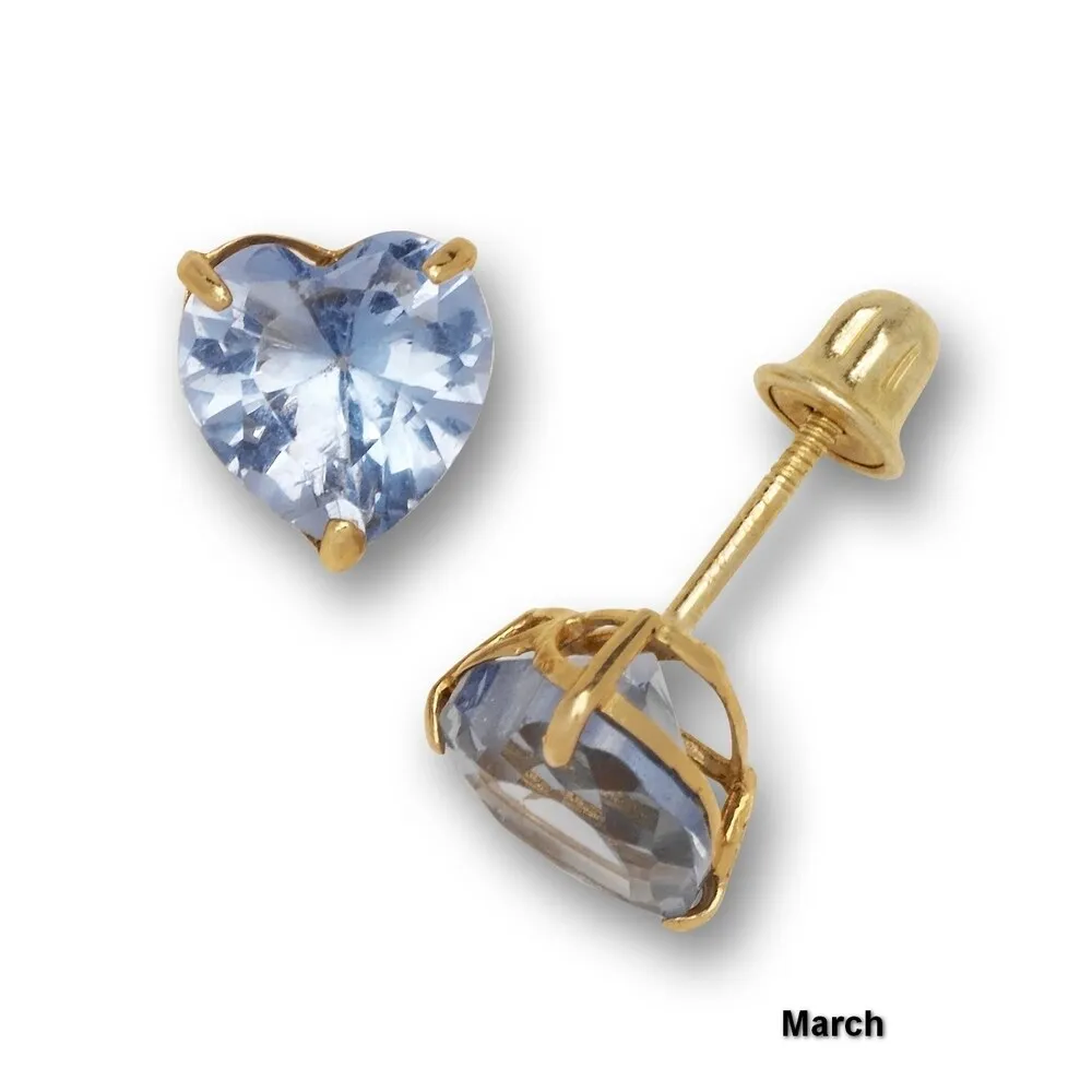 14K Yellow Gold 6mm Heart-shaped Cubic Zircornia Birthstone Basket-Set Solitaire Screw-back Stud Earrings (12 colors) sold by Zulily product image thumbnail 3