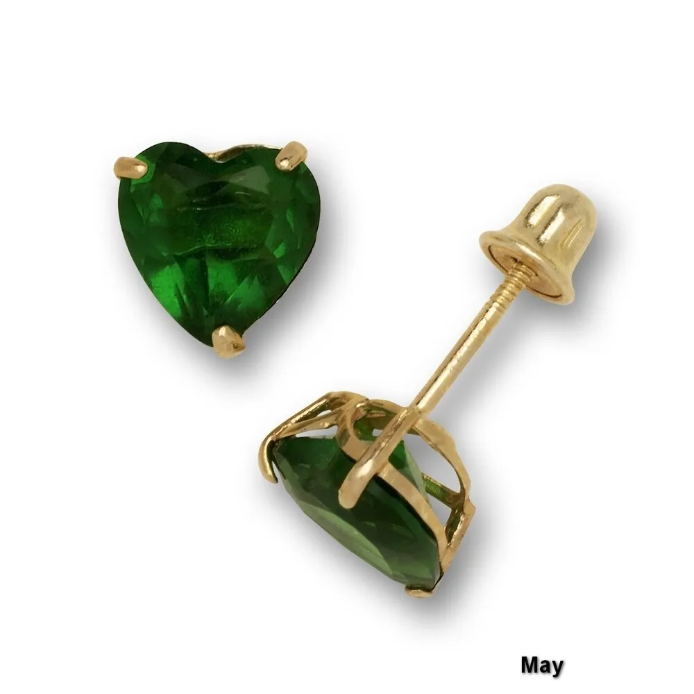 14K Yellow Gold 6mm Heart-shaped Cubic Zircornia Birthstone Basket-Set Solitaire Screw-back Stud Earrings (12 colors) sold by Zulily product image thumbnail 5