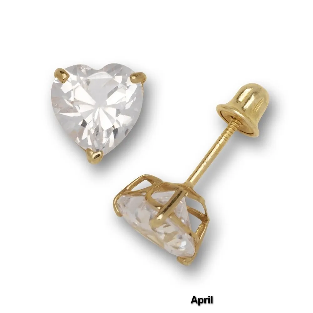 14K Yellow Gold 6mm Heart-shaped Cubic Zircornia Birthstone Basket-Set Solitaire Screw-back Stud Earrings (12 colors) sold by Zulily product image thumbnail 4
