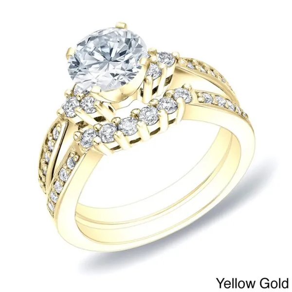 14k Gold 1 1/3ct TDW Round Diamond Engagement Ring Set by Auriya sold by Zulily product image thumbnail 2