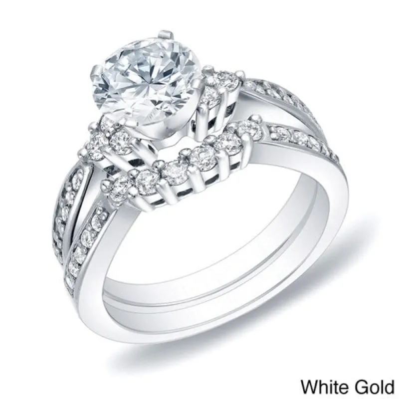 14k Gold 1 1/3ct TDW Round Diamond Engagement Ring Set by Auriya sold by Zulily