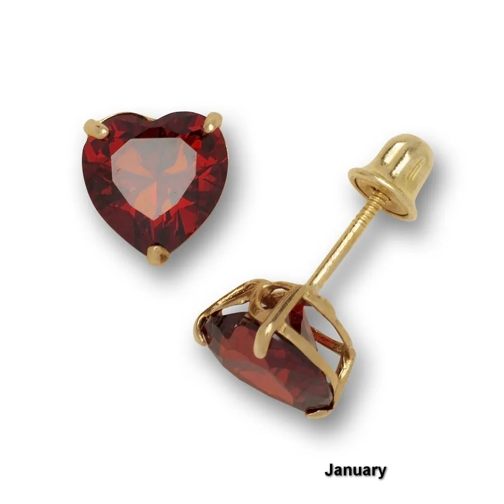 14K Yellow Gold 6mm Heart-shaped Cubic Zircornia Birthstone Basket-Set Solitaire Screw-back Stud Earrings (12 colors) sold by Zulily