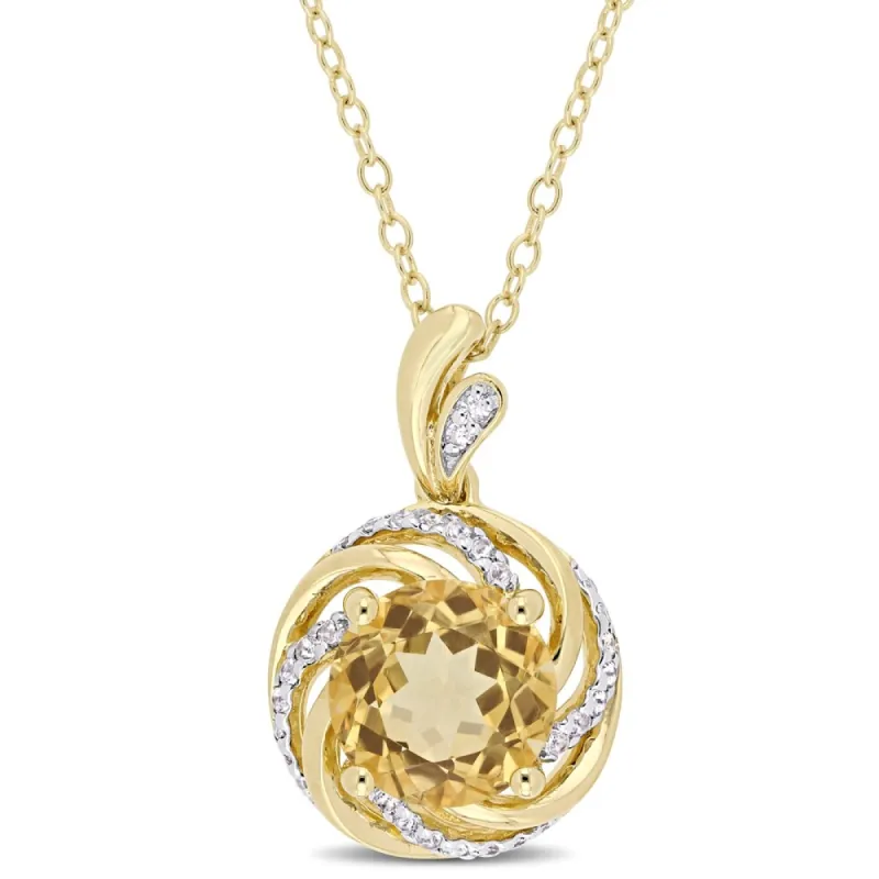 Miadora Yellow Plated Sterling Silver Citrine White Topaz Diamond Swirl Halo Necklace sold by Zulily