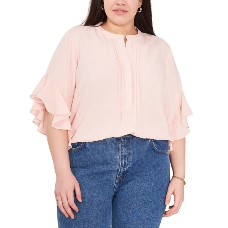 Vince Camuto Women's Ruffle Sleeve Blouse Pink Size 1X sold by Zulily