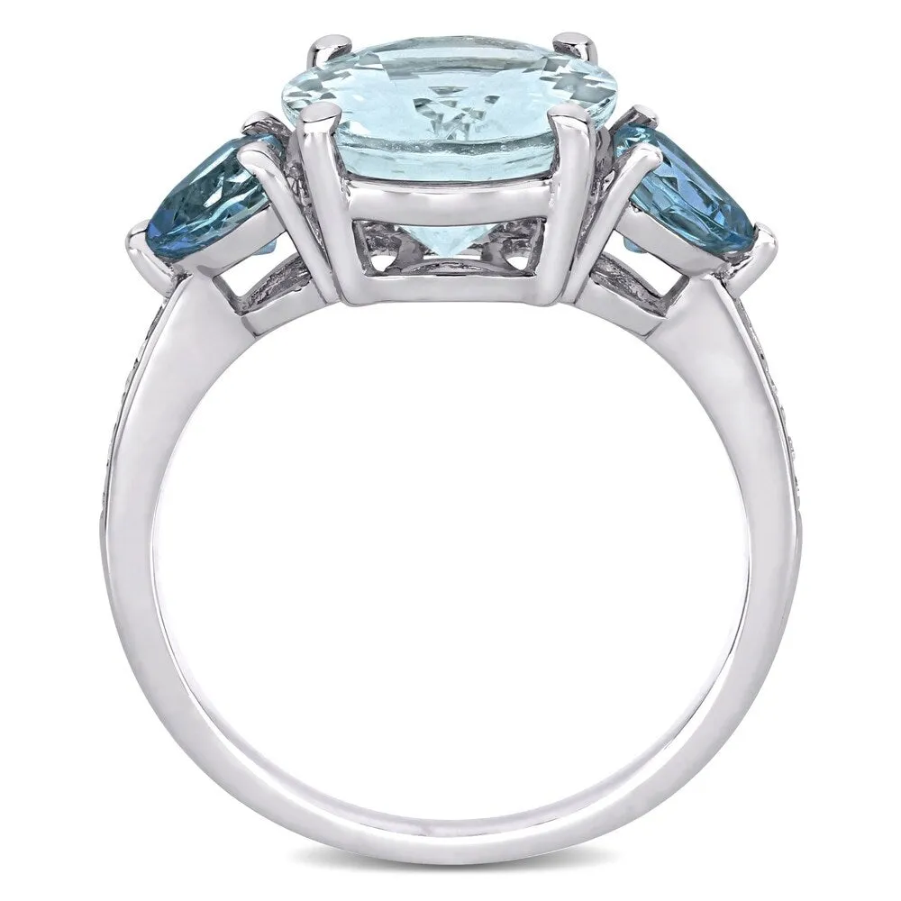 Miadora Sterling Silver Multi-Cut Ice Aquamarine London Blue Topaz and Diamond 3-Stone Cocktail Ring sold by Zulily product image thumbnail 3