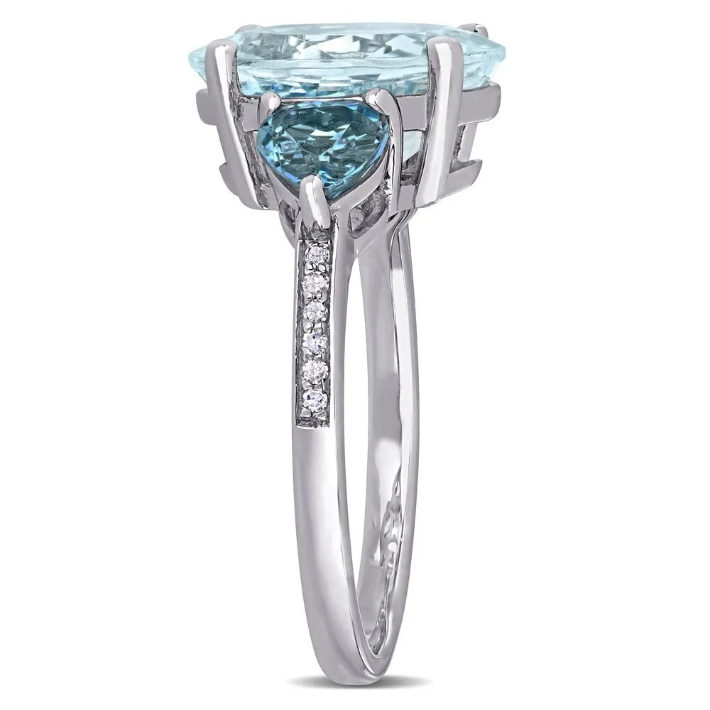 Miadora Sterling Silver Multi-Cut Ice Aquamarine London Blue Topaz and Diamond 3-Stone Cocktail Ring sold by Zulily product image thumbnail 2