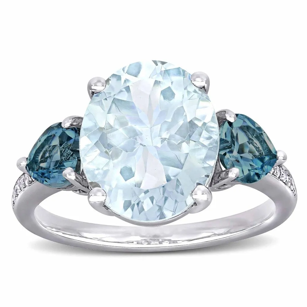 Miadora Sterling Silver Multi-Cut Ice Aquamarine London Blue Topaz and Diamond 3-Stone Cocktail Ring sold by Zulily