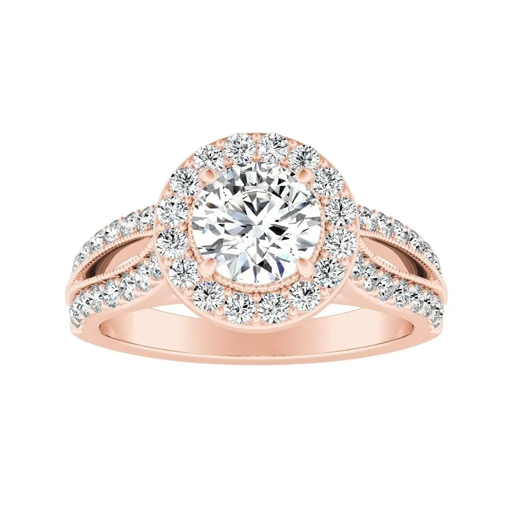 Auriya 14k Gold Vintage Round 2 1/2ct Moissanite and 1/2ct TDW Diamond Halo Engagement Ring 14k sold by Zulily product image thumbnail 3