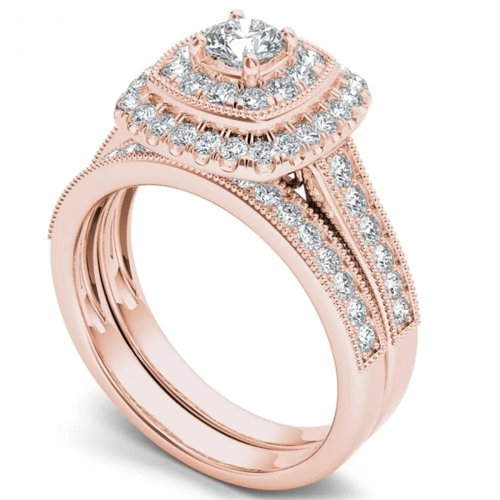De Couer 14k Rose Gold 3/4ct TDW Diamond Double Halo Bridal Ring Set sold by Zulily product image thumbnail 2
