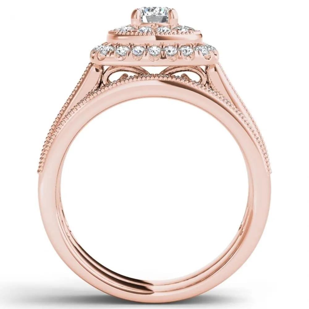 De Couer 14k Rose Gold 3/4ct TDW Diamond Double Halo Bridal Ring Set sold by Zulily product image thumbnail 4