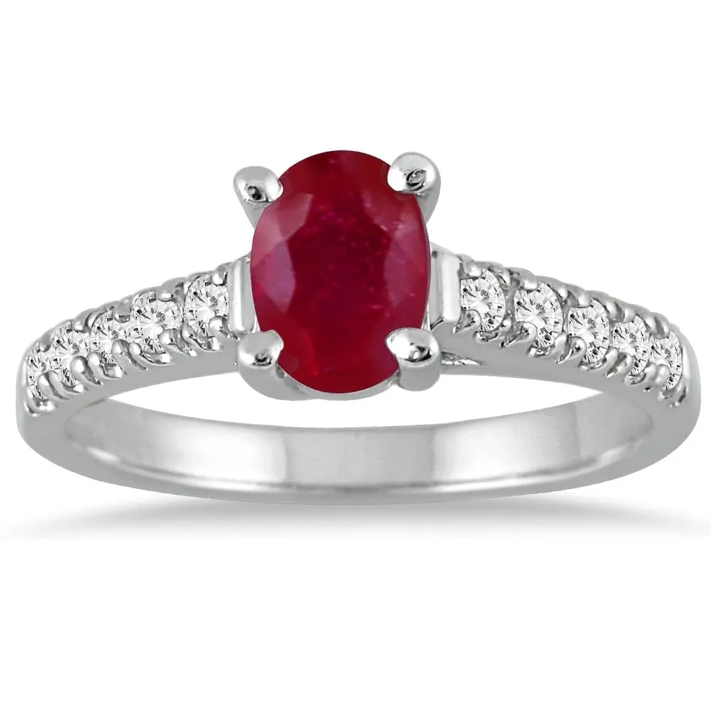 1 Carat Oval Ruby and Diamond Ring in 14K White Gold sold by Zulily