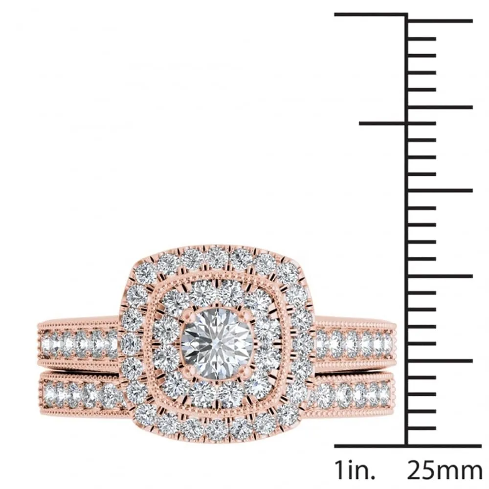 De Couer 14k Rose Gold 3/4ct TDW Diamond Double Halo Bridal Ring Set sold by Zulily product image thumbnail 5