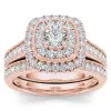 De Couer 14k Rose Gold 3/4ct TDW Diamond Double Halo Bridal Ring Set sold by Zulily