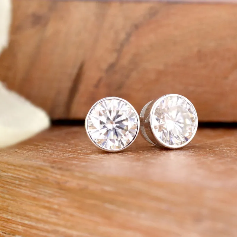 Auriya 14k Gold 1ctw Bezel-set Round Moissanite Stud Earrings - 5 mm sold by Zulily