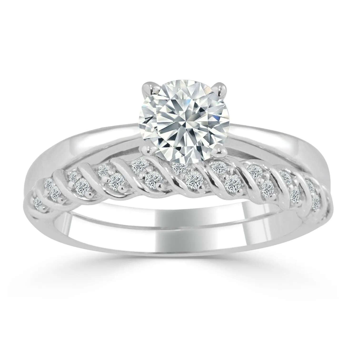 Auriya 14k Gold Classic 4ct Moissanite and Diamond Engagement Ring 1/3ctw sold by Zulily