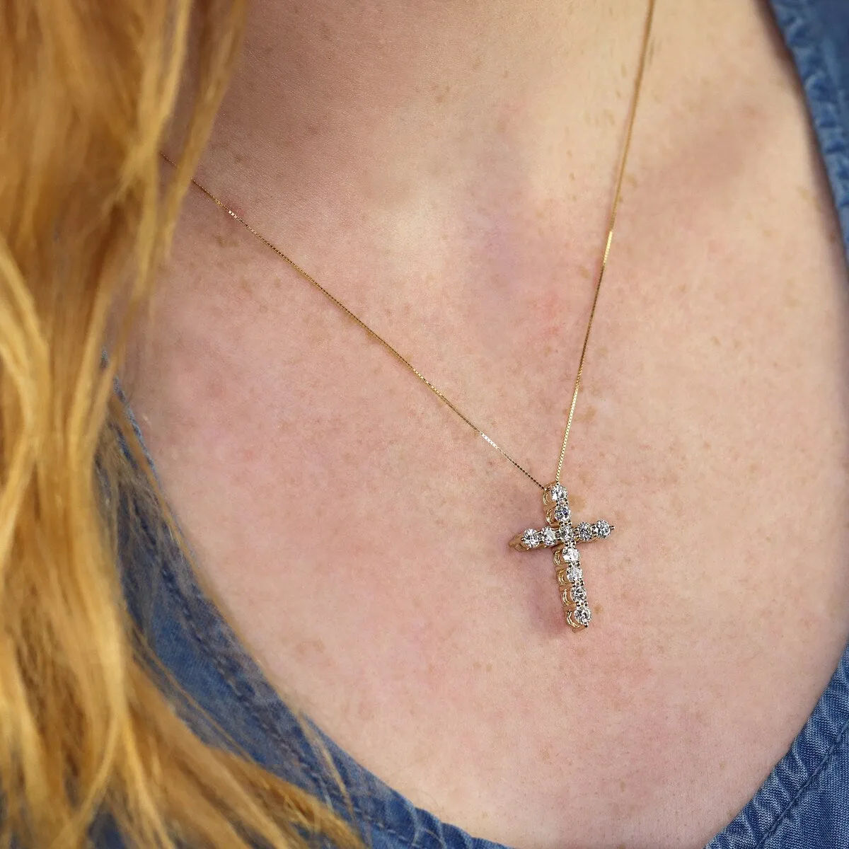 Auriya 14k Gold Round Diamond Cross Necklace 1 1/2cttw (H-I, I1-I2) sold by Zulily product image thumbnail 3