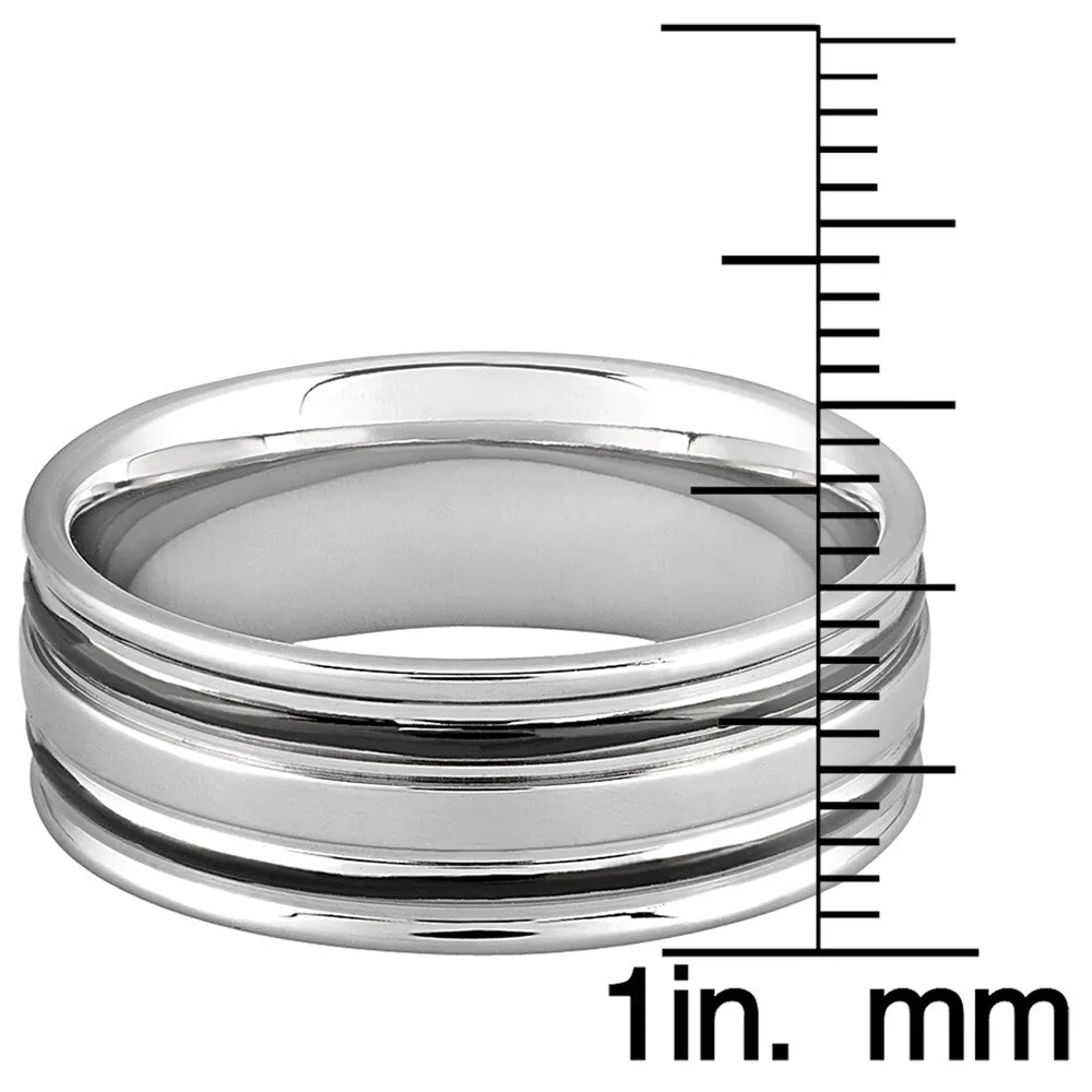 Men's Stainless Steel Black Plated Grooved Ring - White sold by Zulily product image thumbnail 3
