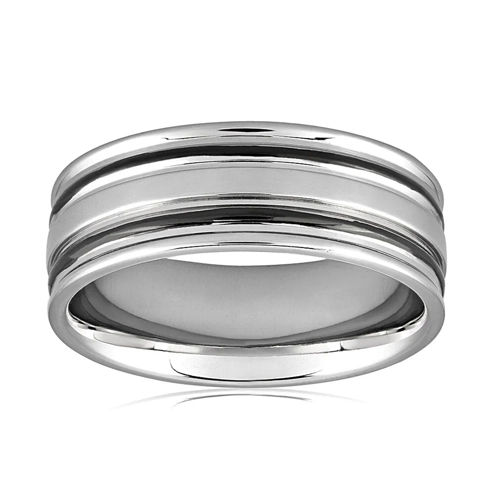 Men's Stainless Steel Black Plated Grooved Ring - White sold by Zulily product image thumbnail 2