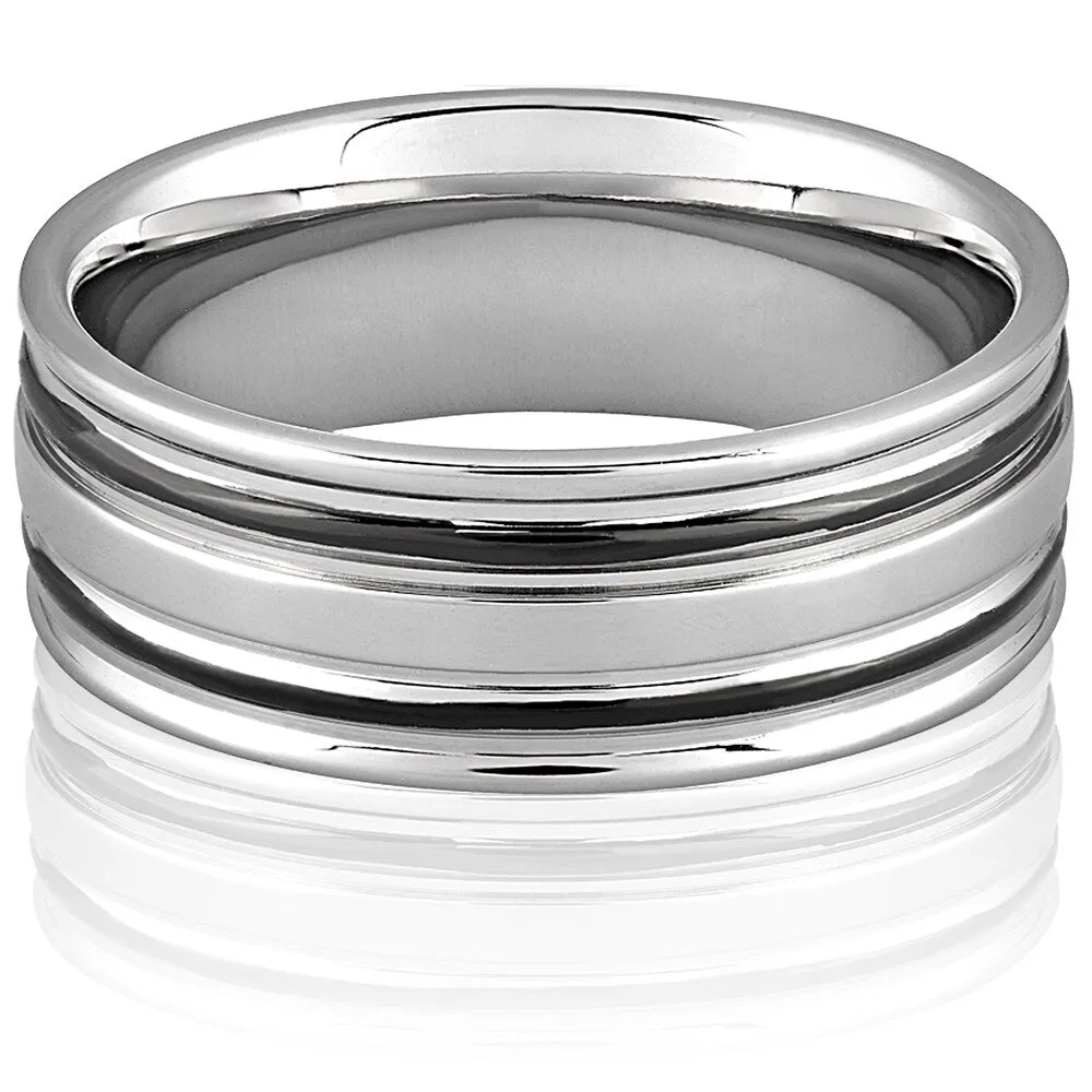Men's Stainless Steel Black Plated Grooved Ring - White sold by Zulily product image thumbnail 4
