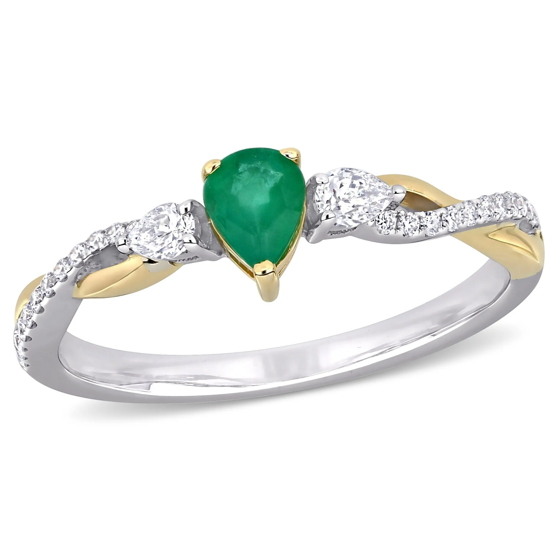 Miadora 1/3ct TGW Emerald and 1/5ct TDW Diamond Promise Ring in 14k Two-Tone White and Yellow Gold sold by Zulily