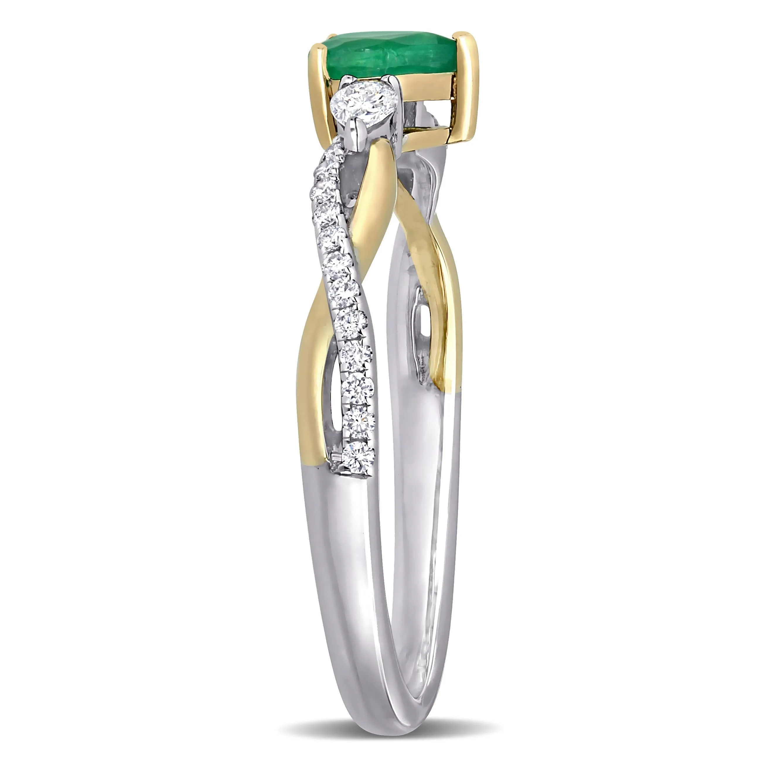 Miadora 1/3ct TGW Emerald and 1/5ct TDW Diamond Promise Ring in 14k Two-Tone White and Yellow Gold sold by Zulily product image thumbnail 2