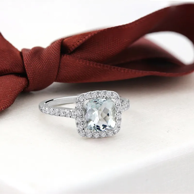 Auriya 3/4ct Cushion-cut Aquamarine and Halo Diamond Engagement Ring 1/2cttw 14k Gold sold by Zulily