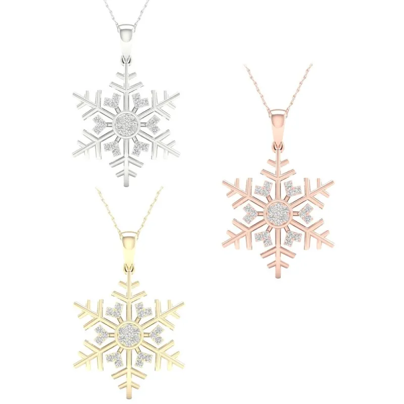 1/10ct TDW Diamond SnowFlake Necklace in 10k Gold by De Couer made by Zulily