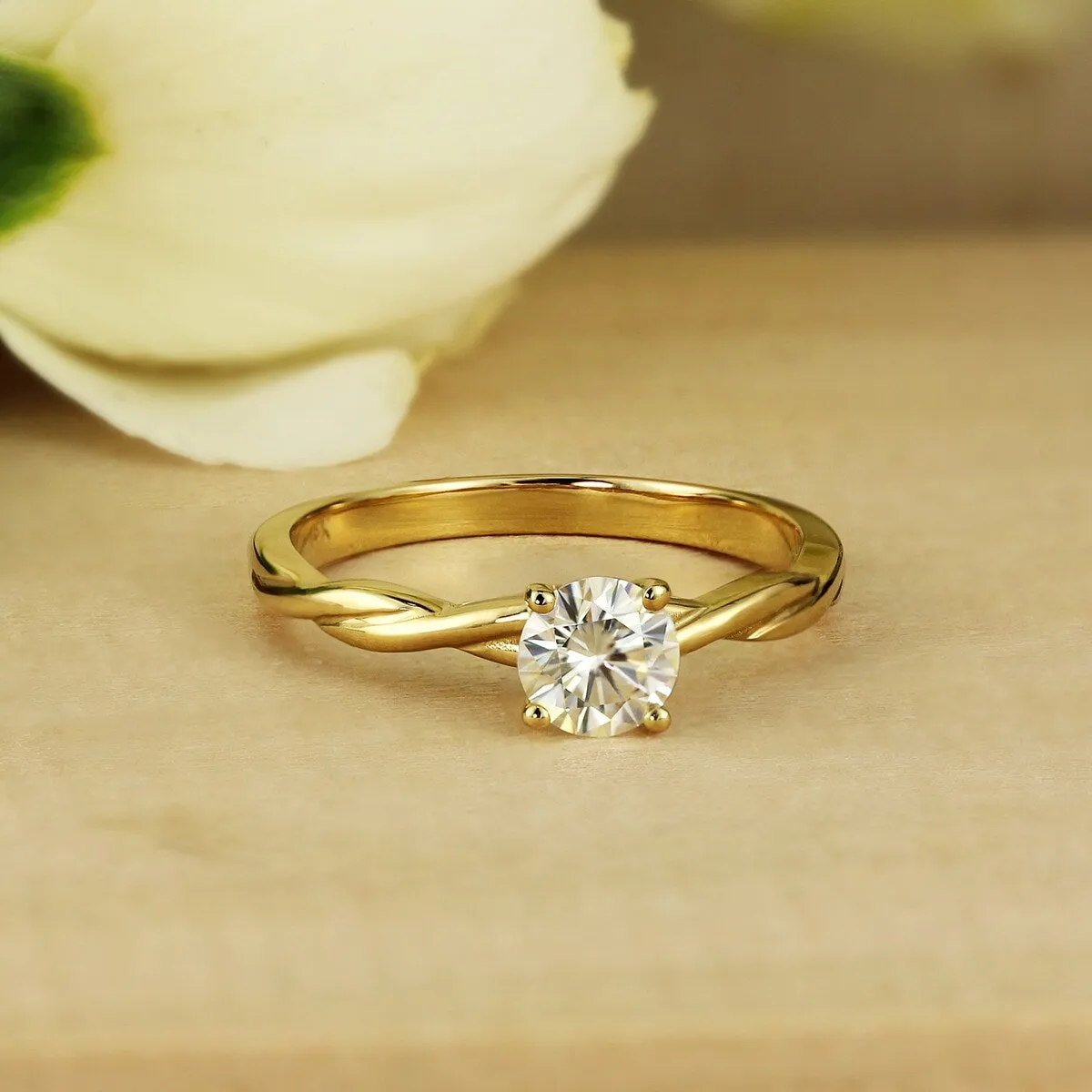 Auriya 14k Gold Twisted 1/2ctw Round Solitaire Moissanite Engagement Ring sold by Zulily product image thumbnail 2