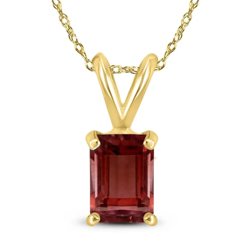 14K Yellow Gold 6x4MM Emerald Shaped Garnet Pendant sold by Zulily