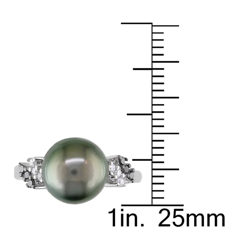 9-10 MM Tahitian Cultured Pearl 1/8ct TDW Black and White Diamond Ring in 10k White Gold by Miadora sold by Zulily product image thumbnail 4